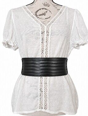 Corset Black Faux Leather Wide Waist Corset Statement Belt M/ L Elastic Stretch